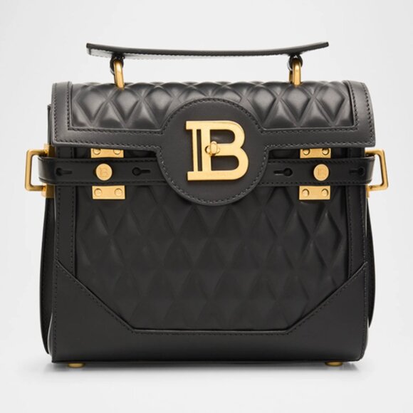New Balmain Black B Buzz 23 Crossbody Bag in Grid Padded Calfskin - Picture 1 of 5